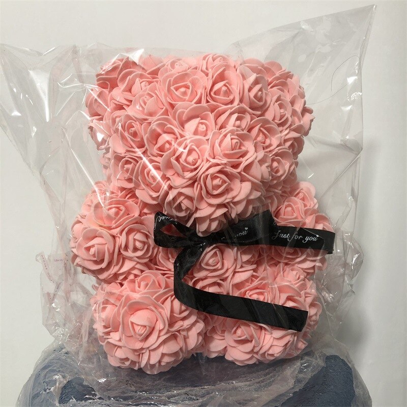 25cm Artificial Rose Teddy Bear Eternal Flower Bubble Bear Handmade Roses Bear Valentine's Day Wedding Bithday for Women: Flesh-colored