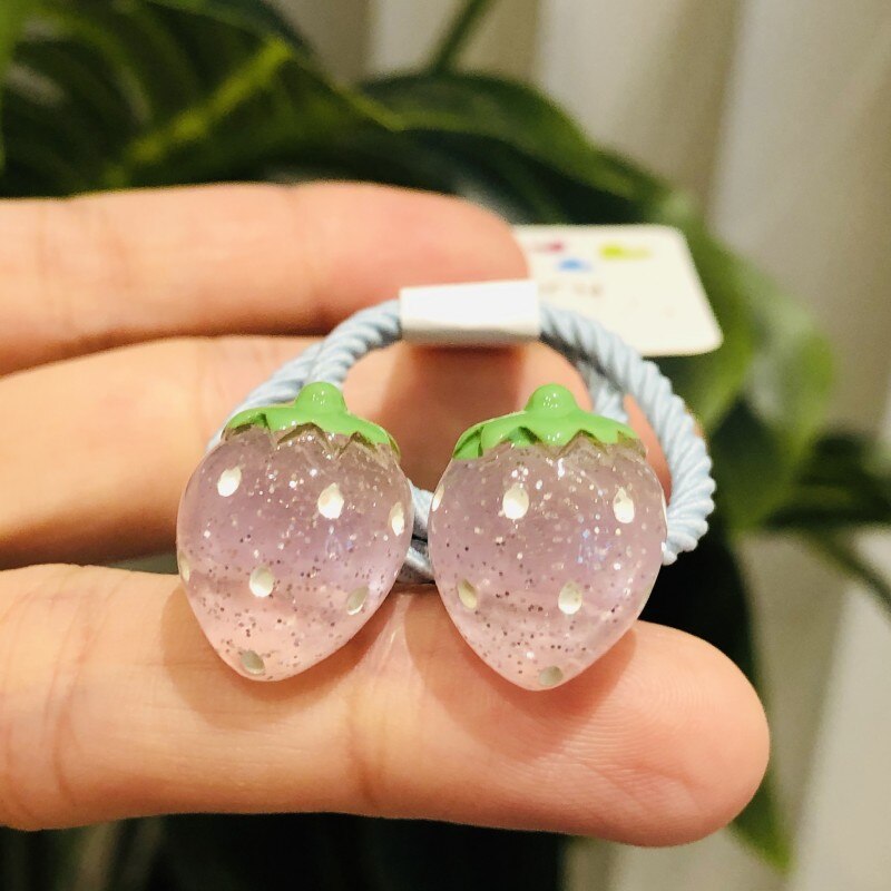 2 uds. De accesorios para el cabello de fresa brillante, bandas de goma para niños, gomas elásticas para el cabello, decoraciones para el cabello para niñas, lazos de goma