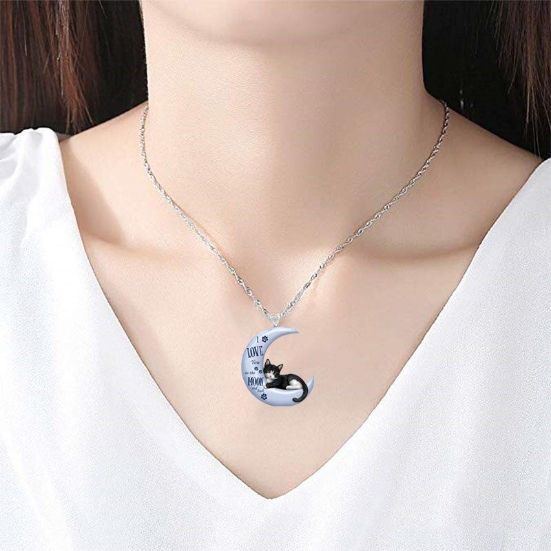 Prachtige Blauwe Maan Kat Hanger Ketting Voor Vrouwen Schattige Crescent Hanger Ketting Bruiloft Engagement Sieraden Voor Dochter