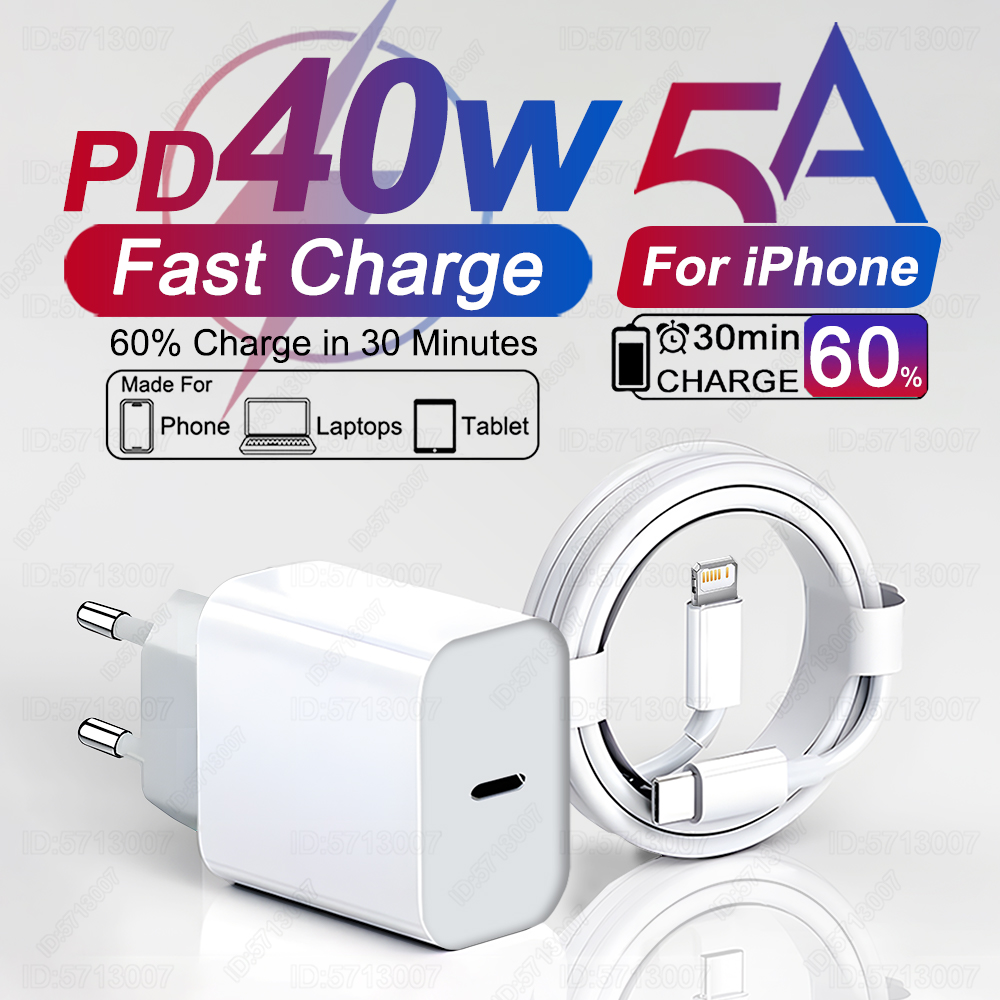 Para Apple 40W para iPhone cargador USB tipo C cargador rápido para iPhone 16 15 14 13 12 11 pro Max Plus PD cable de carga Accesorios