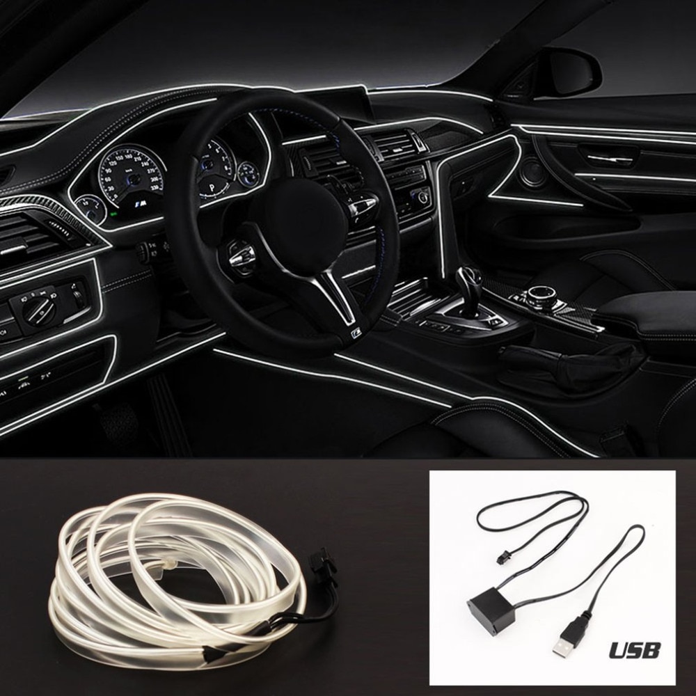 1m led el-licht neon touw auto dans gloeiende lichtstrip  + 3v/12v controller usb-stick auto decoratie licht auto styling feestdecoratie