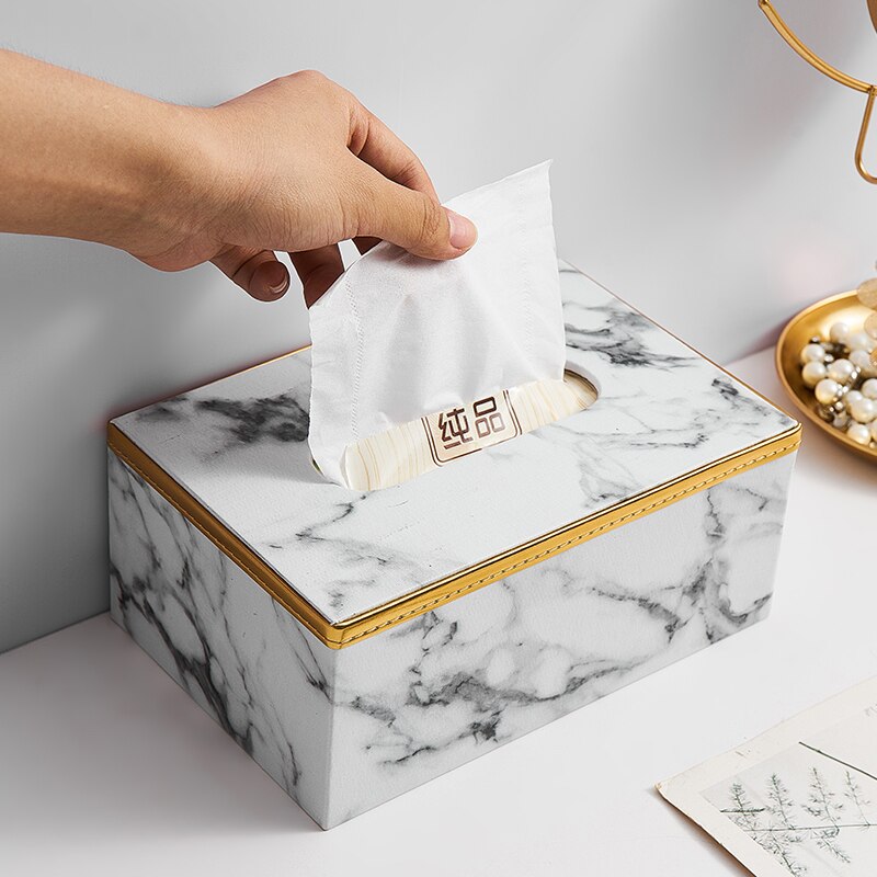 Marble Pattern Tissue Box Leather Material Table Napkin Box Office Desk Living Room Bedroom Modern Home Decoration Tissue Box