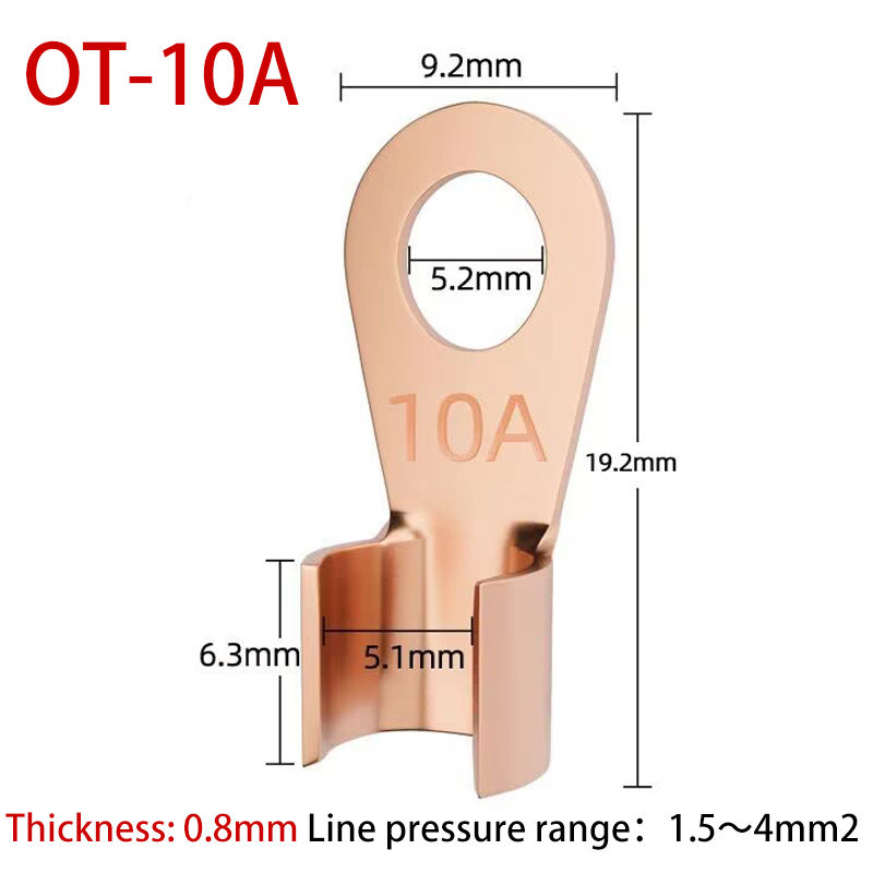 Terminal OT de cobre, conector de Cable no aislado, terminales de Cable eléctrico desnudo, Terminal de engarzado de anillo de batería, 10/50 Uds., 10-400A: Beige / 2P
