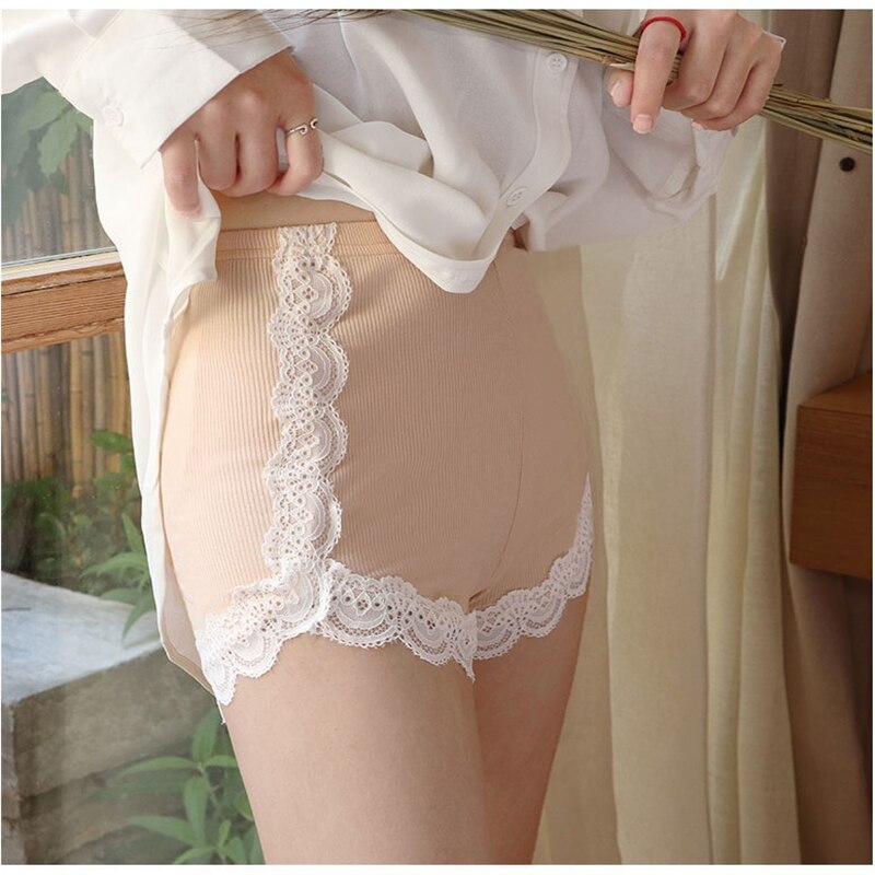 FUFUCAILLM-pantalones cortos de seguridad para mujer, pantalón adelgazante con dobladillo de encaje, cintura alta, antisnooping, ropa de verano para el hogar