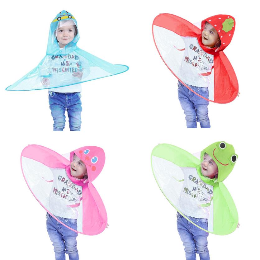 Cute Children Raincoat Rain Coat UFO Children Umbrella Hat Magical Hands Free Raincoat Great For Kids #