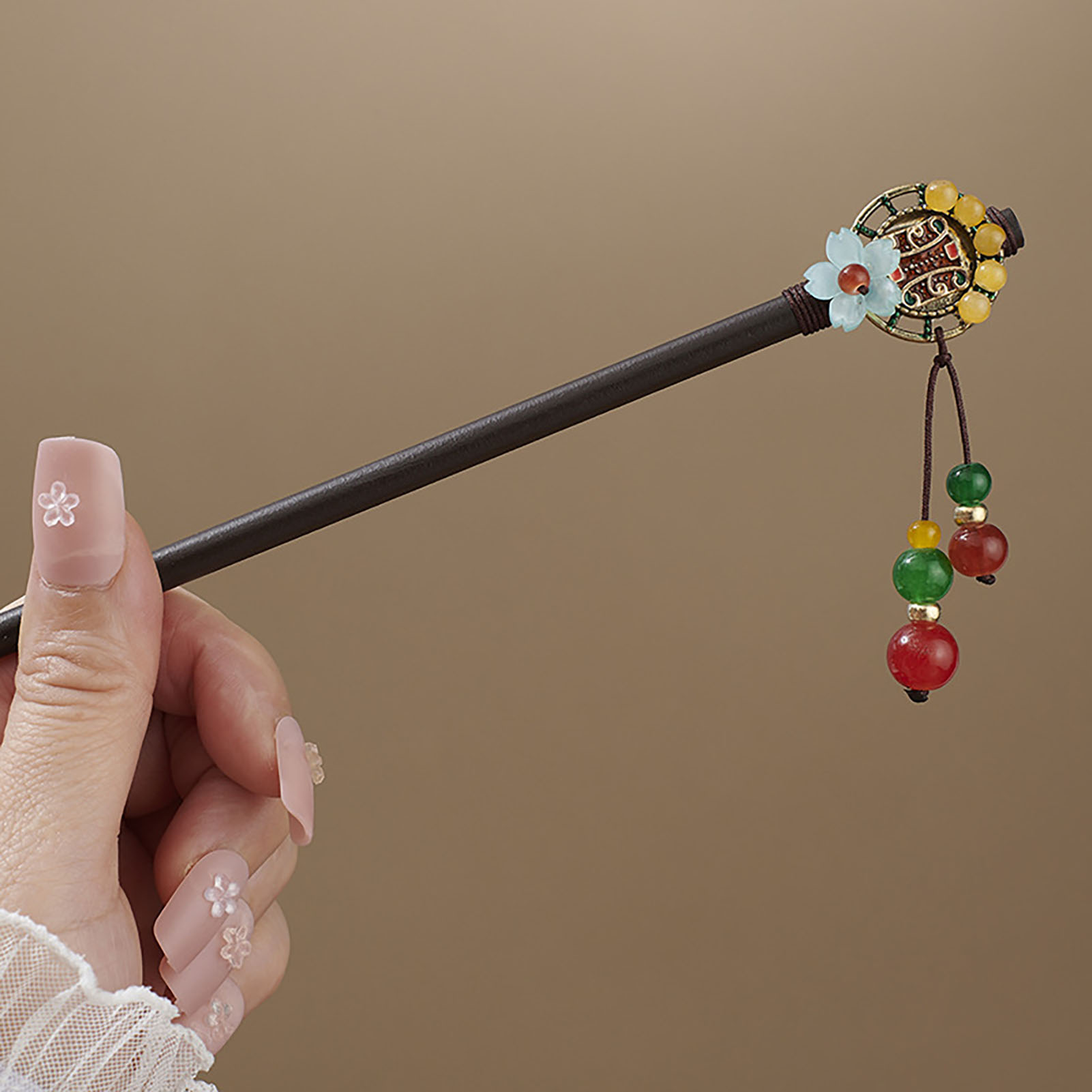 Horquilla de estilo chino para mujer, horquilla de madera con borla de flor de melocotón Vintage, joyería exquisita, accesorios de peinado para mujer 2025