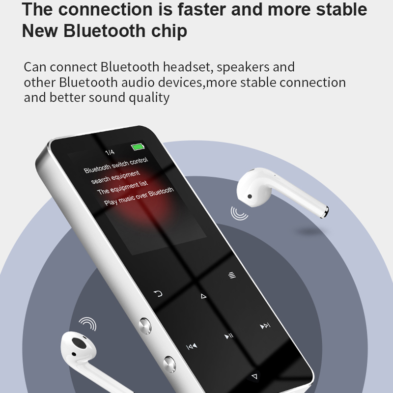 Lettore MP4 Lettore musicale MP3 MP4 in metallo da 2.0 pollici Scheda di supporto HiFi Bluetooth 5.0 Altoparlante incorporato con sveglia FM Lettore di e-book