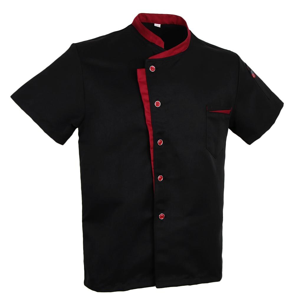 Chef Jacket Coat Short Sleeves Shirt Food Service Kitchen Uniform for Men Women - Black XL, as described: Black L