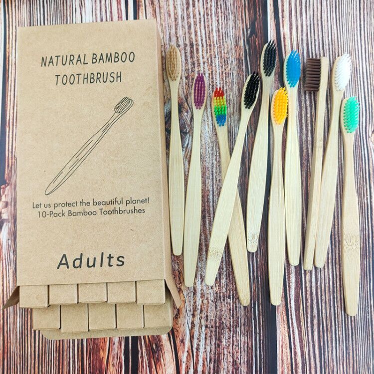 10pcs mixed color bamboo toothbrush Eco Friendly wooden Tooth Brush Soft Tip Charcoal adults oral care with box