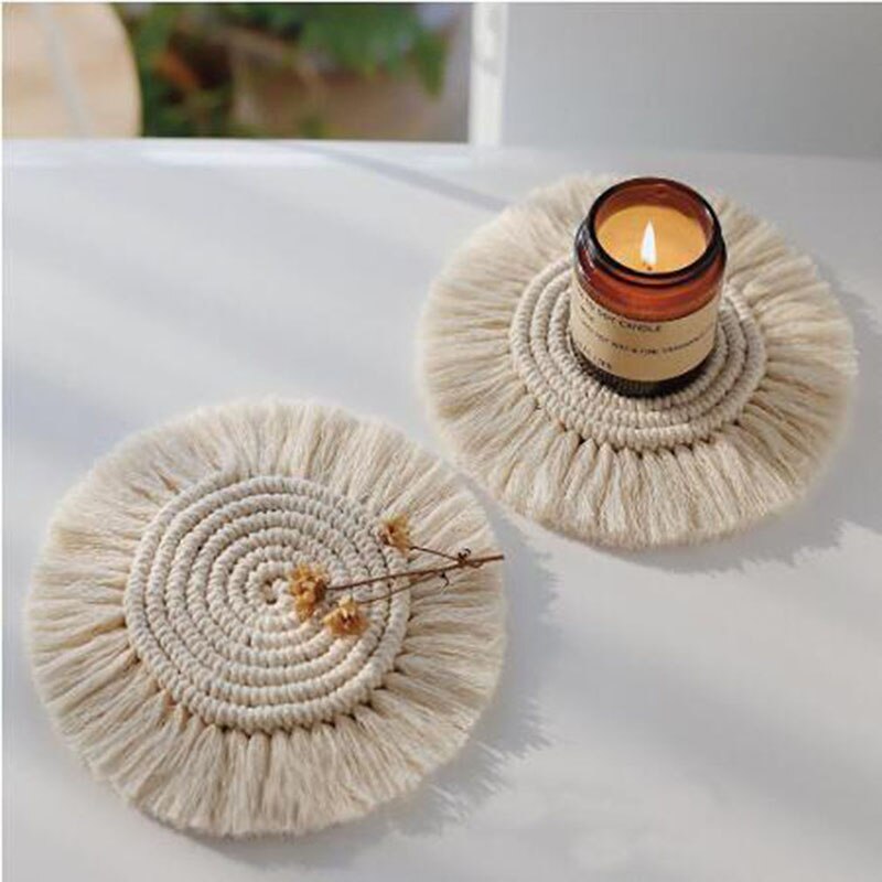Posavasos de macramé tejido a mano, manteles individuales trenzados, Decoración de mesa, placa de mesa resistente al calor, tapete para taza, almohadillas para bebidas