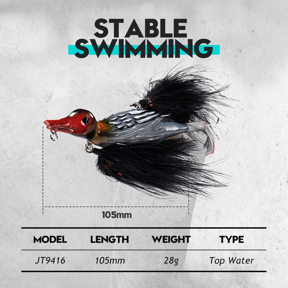 105mm 28g Floating 3D Suicide Duck Fishing Lures for Bass Pike Topwater Popper Lifelike Bait Whopper Wobblers Pesca JT9416
