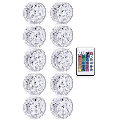 10 LED RGB Submersible Light Battery Operated Underwater Lamp Remote Controll Outdoor Garden Pool Aquarium Decoration: 10lamp 1remote