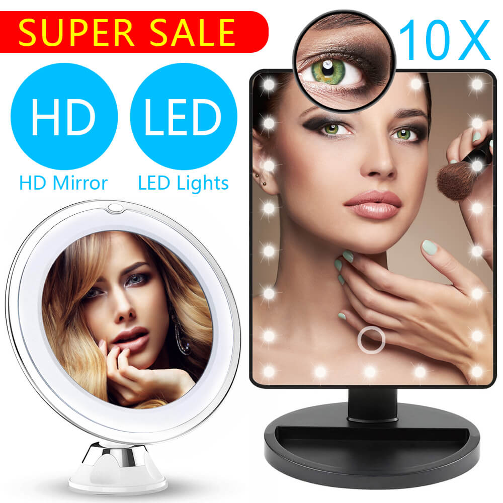 Led lys sminkespeil lampe 10x lupe batteri forfengelighet forstørrelsesglass sminke mini bad kosmetikk bad smart sugekopp