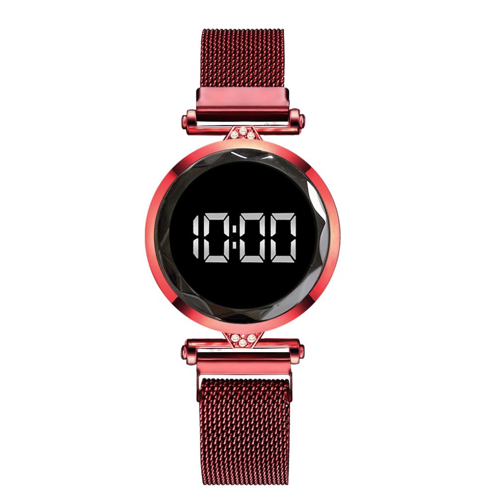 LED de luxe femmes Bracelet magnétique montres or Rose robe numérique montre Quartz montre-Bracelet dames horloge relogio feminino: Rouge