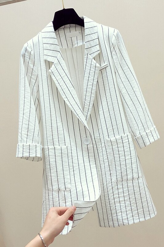 Enkelrijs gestreepte damesblazer met zakken, dunne jasjes, damesblazers, bovenkleding, plus size