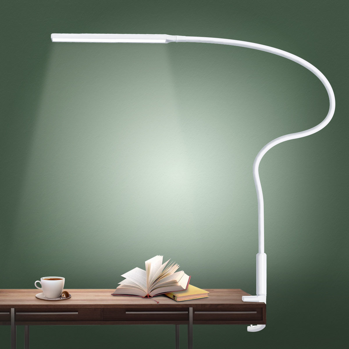 Lampada da scrivania a LED Braccio oscillante alimentato tramite USB Morsetto flessibile a collo di cigno Luce da architetto dimmerabile con 3 modalità colore per leggere e lavorare: Avorio