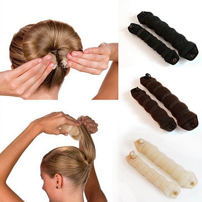 2 Pcs Vrouwen Sponge Hair Styling Donut Bun Maker Rollers Styler Tool 3 Kleuren Magic Gebruik Voormalige Ring Shaper