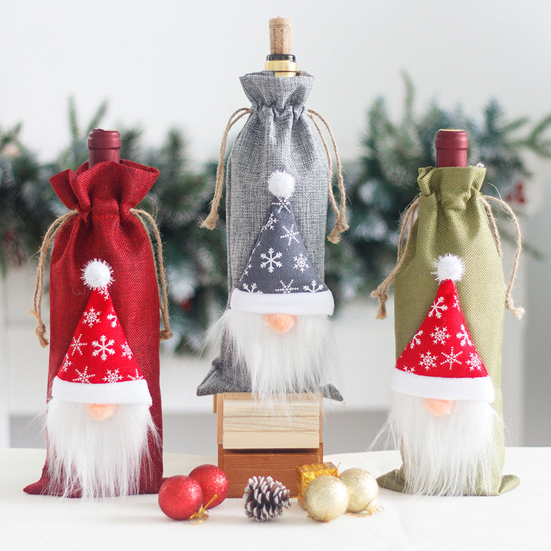 Kerst Decoraties Voor Huis Kerstman Wijnfles Cover Sneeuwpop Kous Houders Xmas Navidad Decor Gelukkig Nieuwjaar