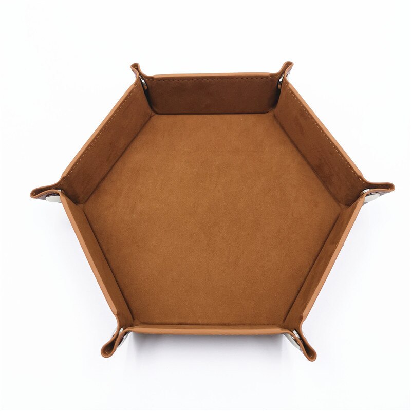 Multi-Kleur Pu Lederen Dobbelstenen Doos Folding Hexagon Dobbelstenen Lade Draagbare Opbergdoos Voor Rpg Dnd Tafel Board Games: brown