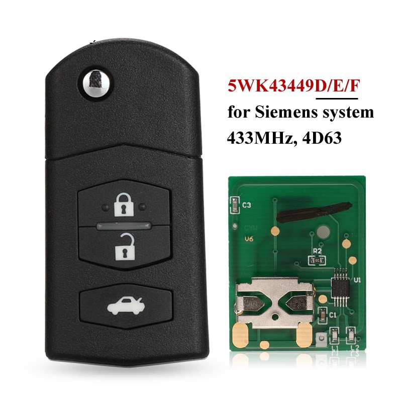 jingyuqin 3BTN Flip Car Remote Key Fob For Mazda 5WK43449D /5WK43449E /5WK43449F 433MHz M2 Demio M3 Axela M5 Premacy M6 Atenza