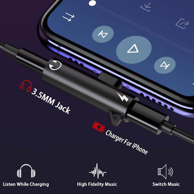 NOWOŚĆ Podwójny rozdzielacz adaptera do ładowania słuchawek audio 2 w 1 dla iPhone XR XS X 7 8 11 11Pro dla kabla AUX z gniazda 3,5 mm do słuchawek