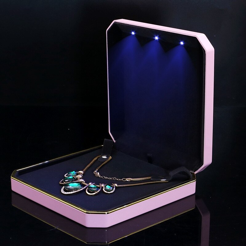 LED bijoux grand ensemble boîte organisateur perle boucle d'oreille collier affichage coffrets pour mariage pliable en plastique bijoux mallette de rangement: Pink style 2