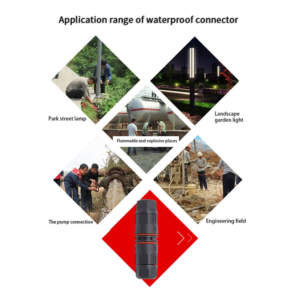 IP68 Waterproof Connector 2pin 3pin Electrical Terminal Adapter AC 40A Sealed Retardant T Shape LED Light Outdoor Wire Connector