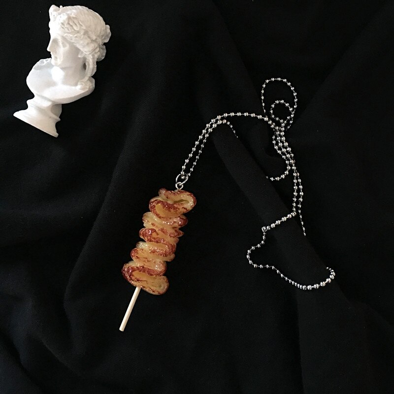 Sjov håndlavet simulation mad stegt kyllingelår kyllingevinger harpiks halskæde grill halskæde til kvinder fest smykker: Treaky