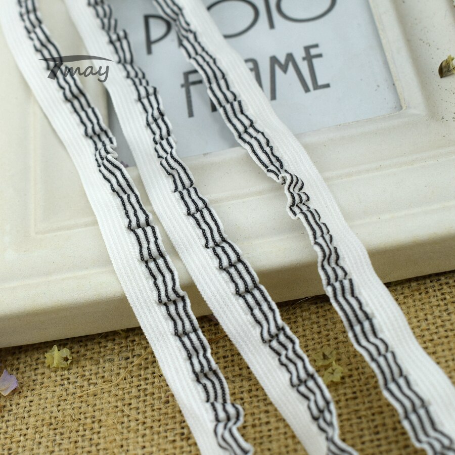 #1433 strepen ruche kant stof 4 yards/lot 13mm(4/8 ") elastische kant rand lint kant rand grosgrain lint stretch kant gehaakt