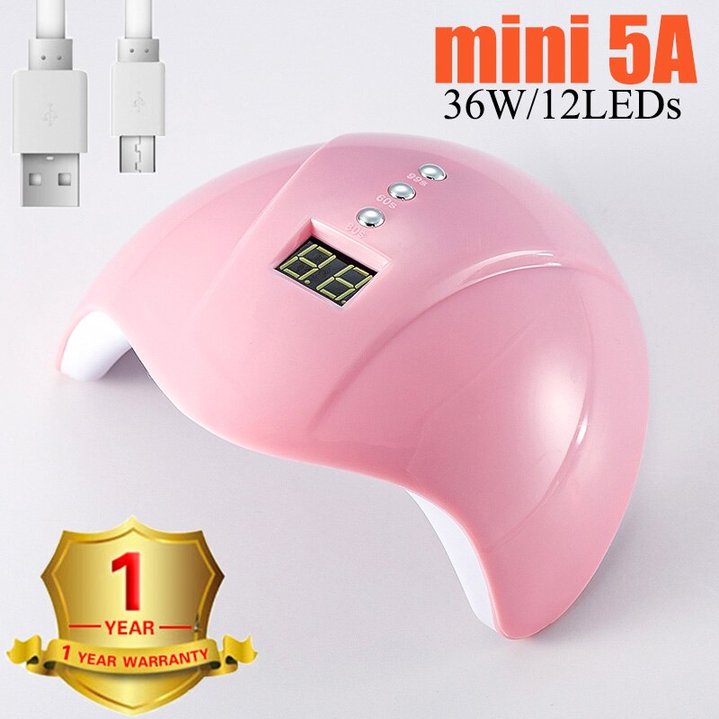 Zon 2C Nail Dryer Uv Lamp Lcd 48W Display 36 Leds Droger Nail Lamp Curing Gel Polish Machine Uv sunuv Auto Sensing Lamp Voor Nagels: mini 5A-pink