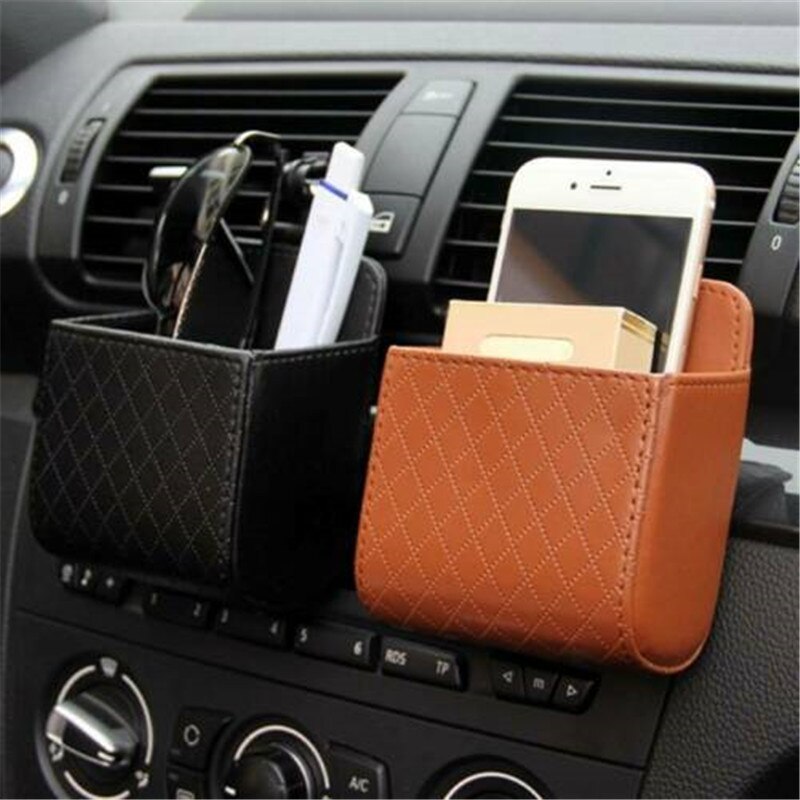 Auto Vent Outlet Trash Box PU Leather Car Phone Holder Storage Bag Organizer Automobile Hanging Box Car Styling bag
