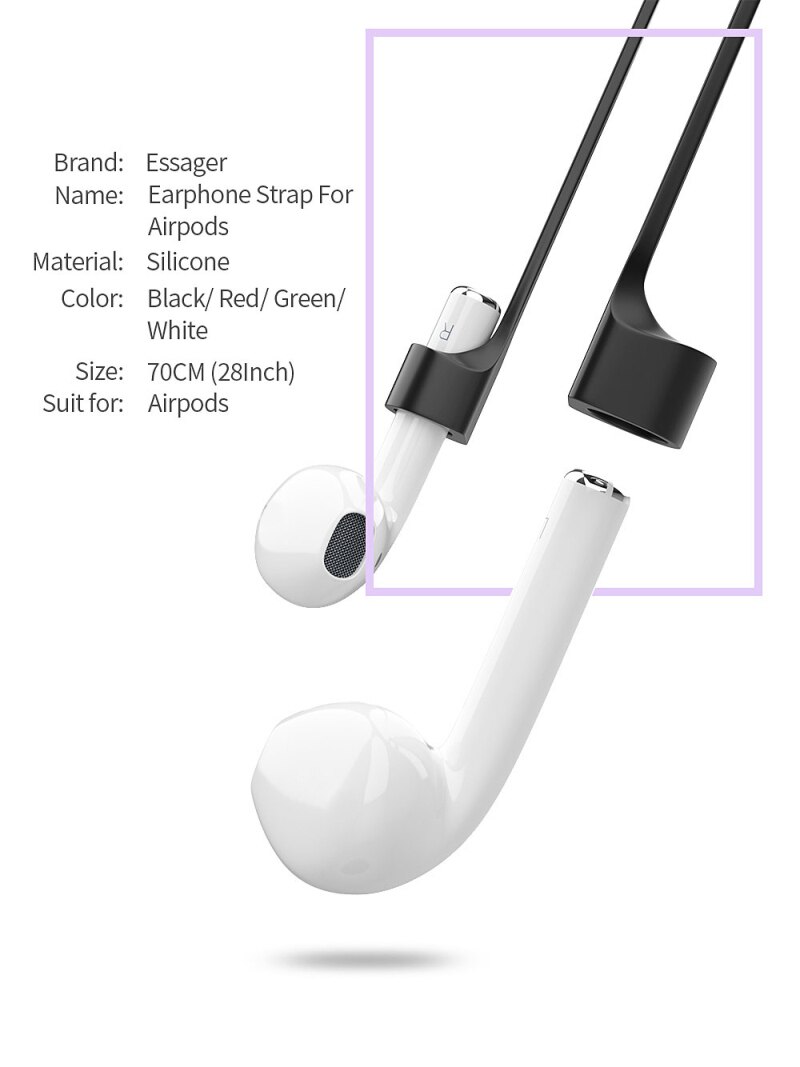 Essager – sangle Airpods en Silicone, pour écouteurs Apple, Anti-perte, corde à boucle