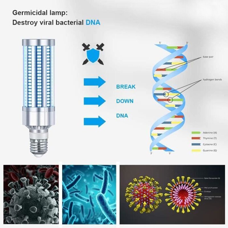 Lámpara germicida UVC de 60W, bombilla LED E27, luz ultravioleta de desinfección, luces de esterilización con Control remoto