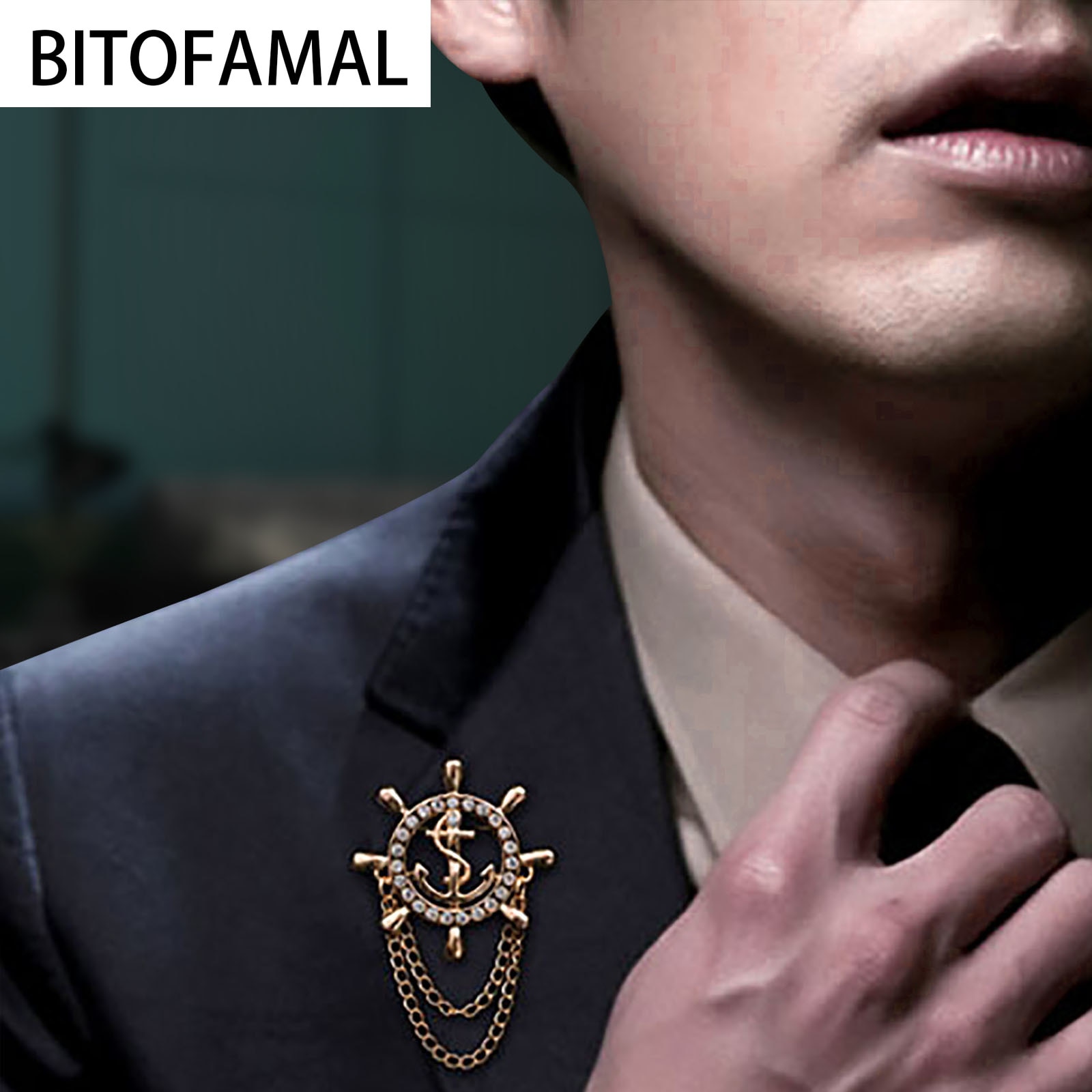 1 pçs estilo europeu e americano moda 2-camada de corrente borla estilo marinho liga âncora navio leme broche colar acessórios