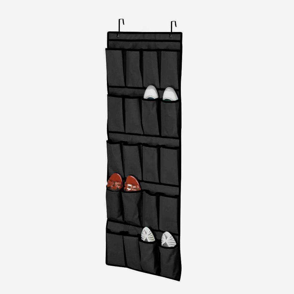 Over Door Shoe Rack Organizer 24 Pocket Hanging Shoe Rack Fabric Closet Shoe Organizer Storage Bag Space Saver Convenient Holder: 20Grid Black