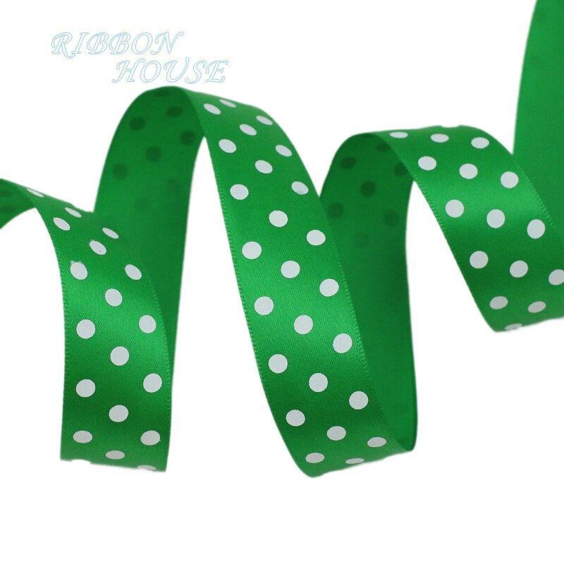 2Meters/Lot 25mm Polka Dot Printed Satin Ribbons DIY Crafts Handmade Material Party Box Decoration Ribbon: Green