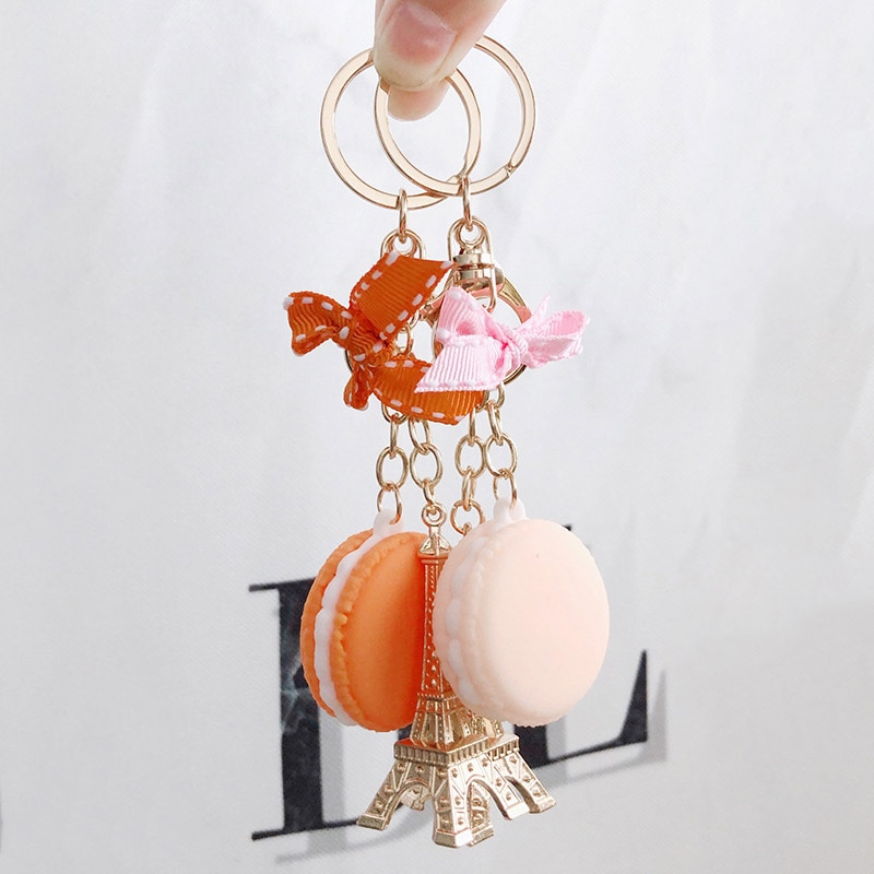 Paris Tower Macaron Cake Keychain Dessert Model Keychains Car Pendant Ornaments Women Bags Jewelry Keyring porte clef