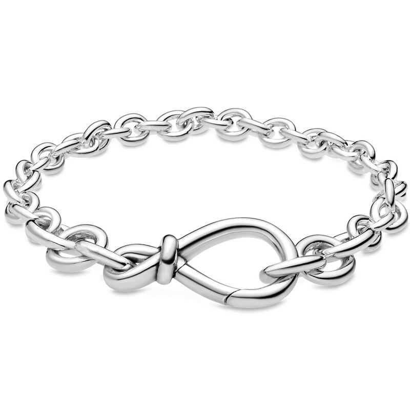 100% 925 Sterling Silver Rose Me Link Chain & Stones Chunky Infinity Knotted Heart Bracelet Fit Bead Charm Diy Jewelry: 3 / 20cm