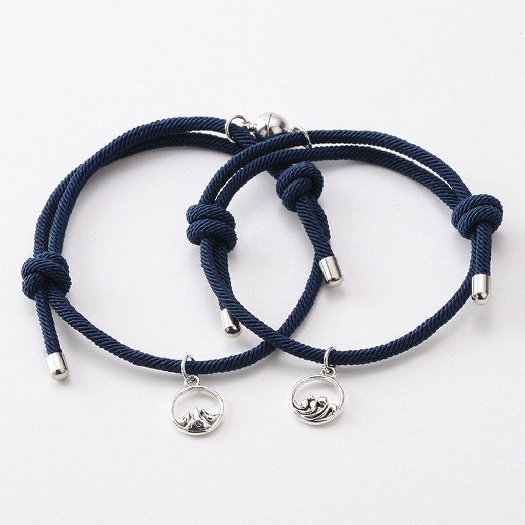 2pcs Couple Magnet Attract Each Other Personality Couple Bracelet Men and Women Charm Girl Bracelet Jewelry Lover: Navy 