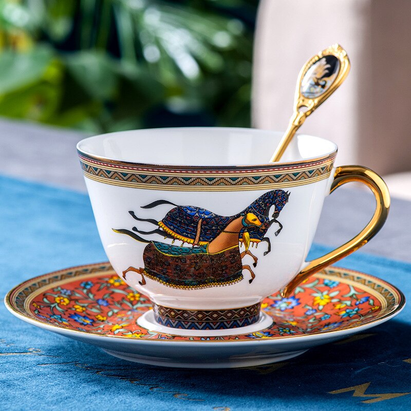 Tasses à café en os Royal en porcelaine, ensemble de tasses et cuillères créatives en céramique, de luxe européen, décor de cuisine: Style 2