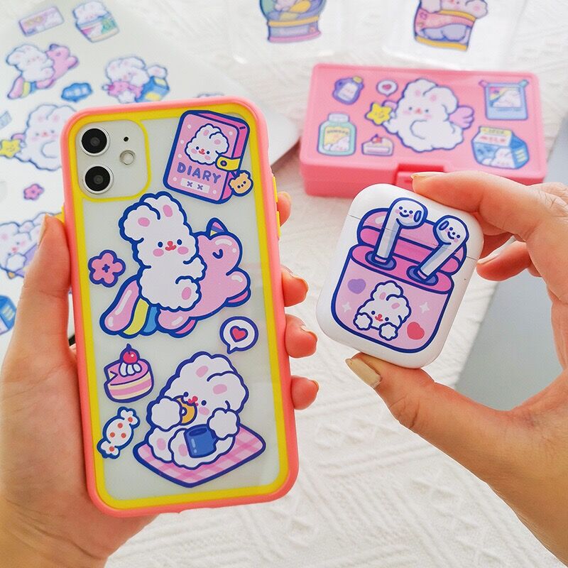 2pcs Lovely Cute Korea Rabbit Cartoon Stickers For DIY luggage Label Home DIY Post Sticker Laptop Bag cup Cell Phone Stickers