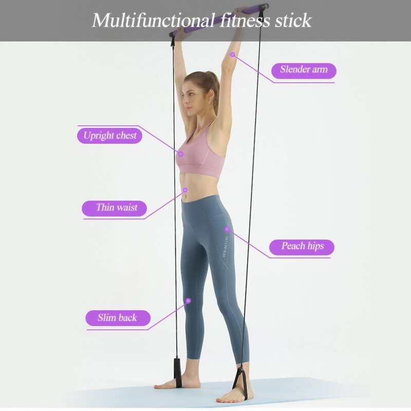 Elastik yoga pilates bar kit krop mave modstand reb yoga stang pilates stick fitness bar body workout