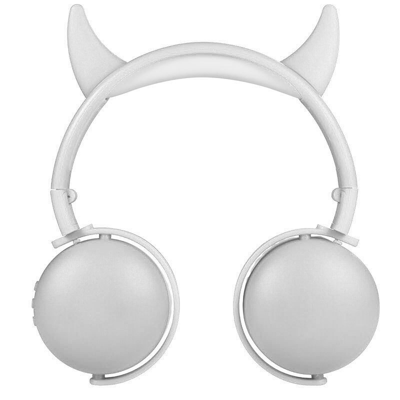 Dessin animé mignon cornes casque Bluetooth casque sans fil casque stéréo pliable Sport écouteur Microphone mains libres enfant enfant: white