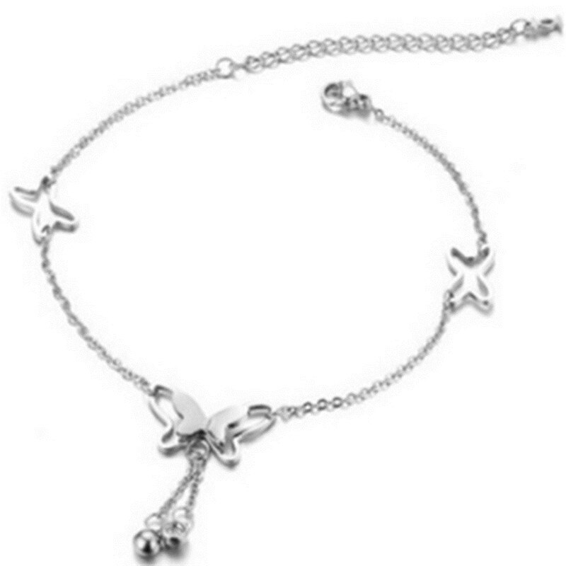 Butterfly Pendant Anklets Foot Chain Summer Yoga Beach Leg Bracelet Handmade Anklet Gold Silver Color Jewelry: Silver