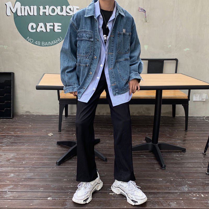 Katoen Blauw Denim Jas Heren Mode Retro Pocket Denim Jassen Heren Streetwear Losse Hip-Hop Bomberjack Mannen utility Jacket