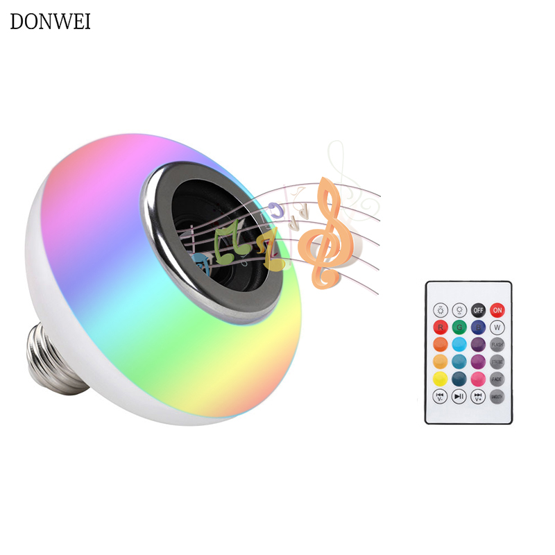DONWEI E27 RGB Bluetooth Speaker LED Lamp Licht 12 w Muziek Dimbare Smart Draadloze Led Lamp met Afstandsbediening
