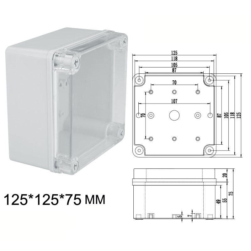 Waterproof Plastic Junction Box Transparent Cover Enclosure Electronic Instrument Housing Case Outdoor Project Distribution Box: 125x125x75mm