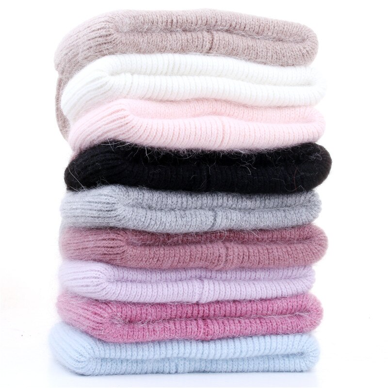 Vrouwen Hoeden Winter Gebreide Hoed Angola Konijnenbont Beanie Bonnet Meisje Hoed Herfst Vrouwelijke Cap Warm Houden mode Caps