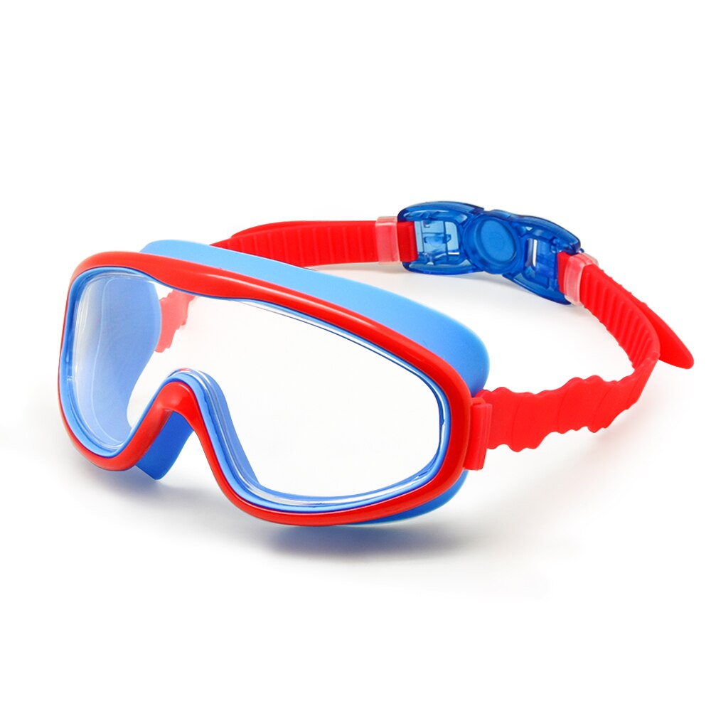 Børn svømmer beskyttelsesbriller børn 3-8y vidvinkel anti-tåge anti-uv snorkling dykning maske ørepropper udendørs sport: Rød-blå