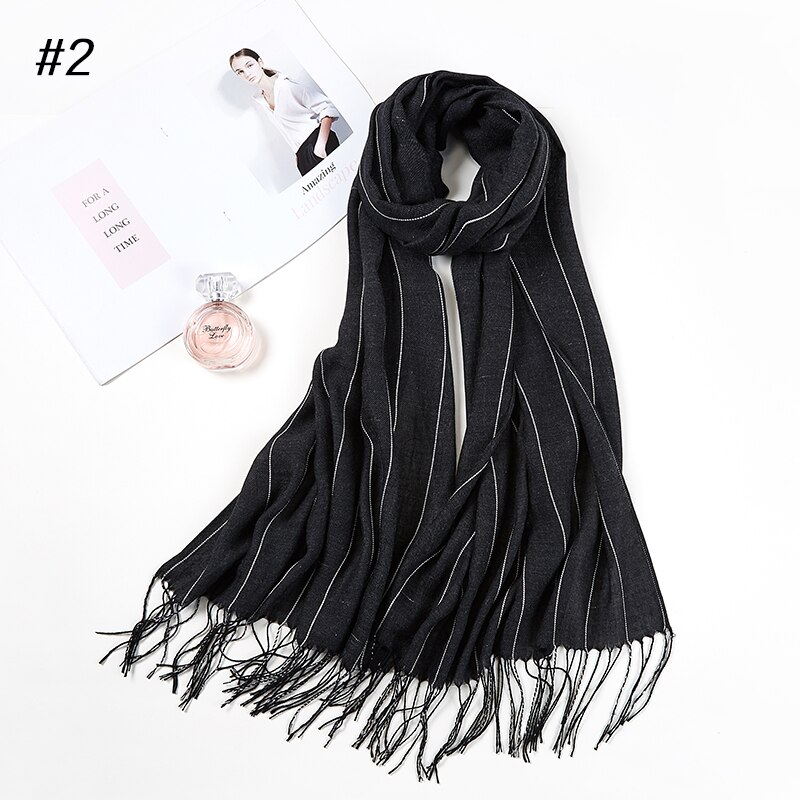 Woman Striped Women Hijabs Ladies Simple Solid Long Shawl Head Scarf Female Daily Wrap Hijab Plain Muslim 11 Colors: Color 2